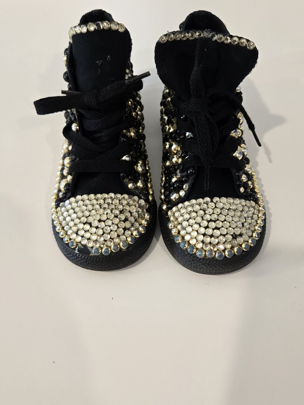 Converse Beaded Rhinestone Bedazzled Kids Sz 9 Shoes Black Jeweled High Top